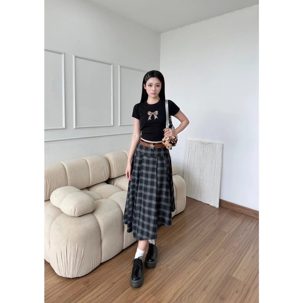 [BIGSIZE04] Chân váy caro dáng dài BIGSIZE NIKI vạt chéo, chân váy cá tính phong cách streetwear | Khao Boutique