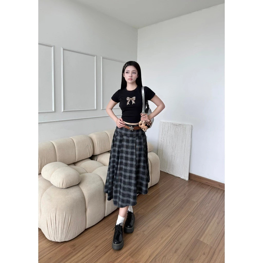 [BIGSIZE04] Chân váy caro dáng dài BIGSIZE NIKI vạt chéo, chân váy cá tính phong cách streetwear | Khao Boutique