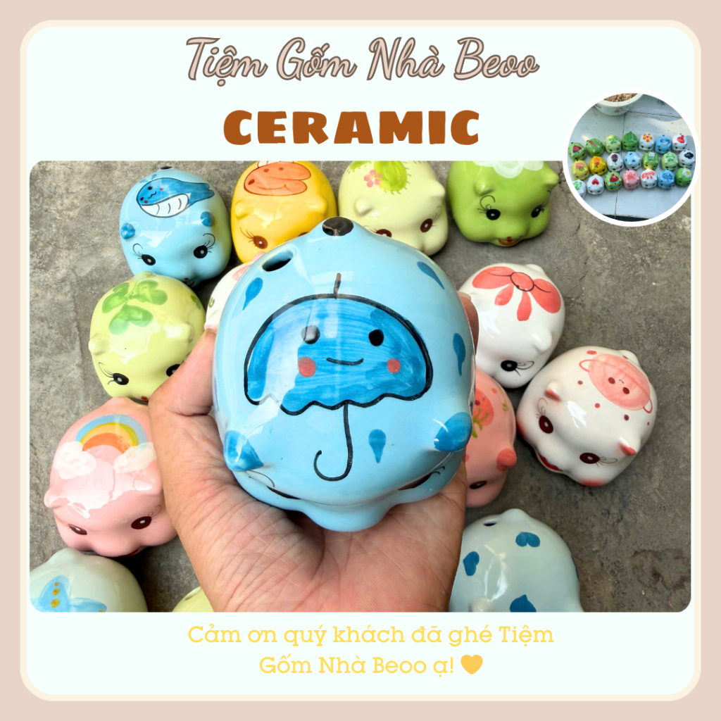 Heo Đất Bát Tràng Mini Siêu Cute Gốm Sứ Chính Hãng Trang Trí & Tiết Kiệm Tiền Thiết Kế Cute Dùng Cho Trang Trí Nhà Cửa