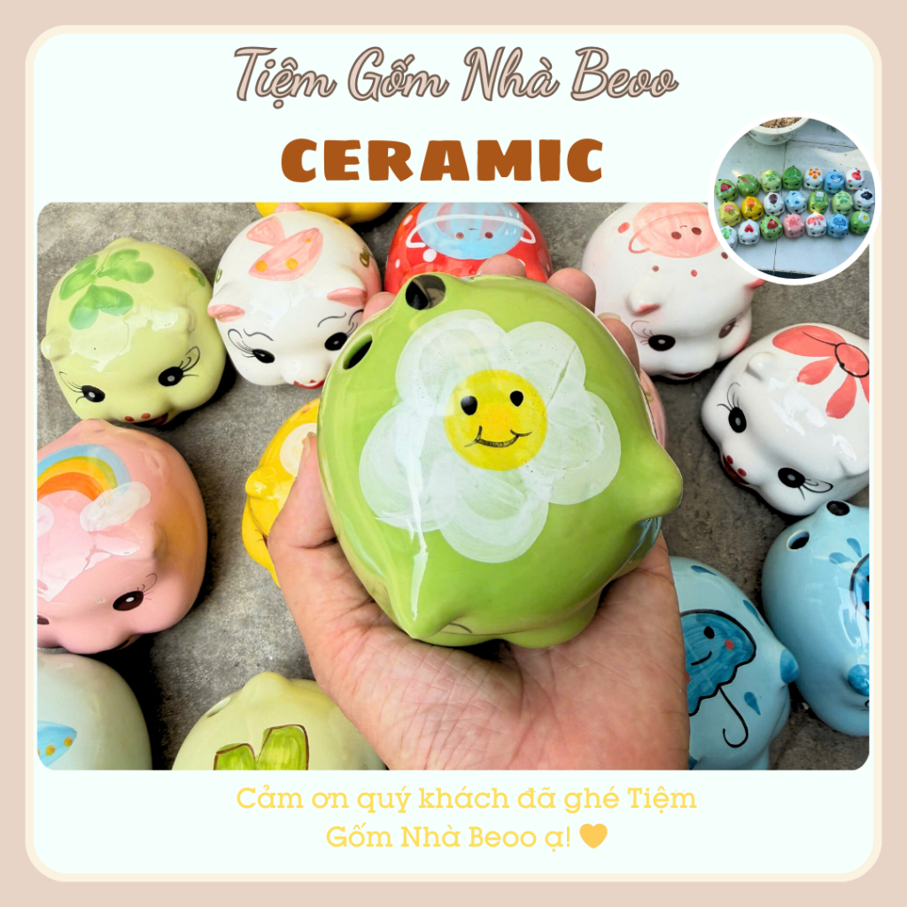 Heo Đất Bát Tràng Mini Siêu Cute Gốm Sứ Chính Hãng Trang Trí & Tiết Kiệm Tiền Thiết Kế Cute Dùng Cho Trang Trí Nhà Cửa