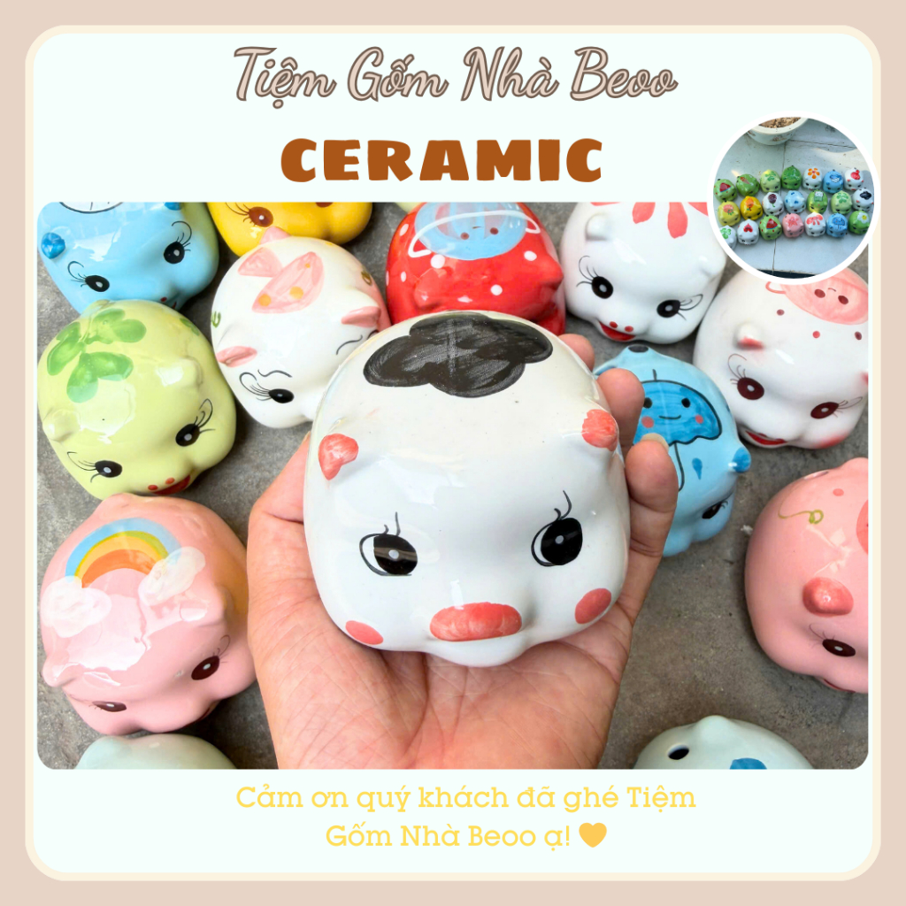 Heo Đất Bát Tràng Mini Siêu Cute Gốm Sứ Chính Hãng Trang Trí & Tiết Kiệm Tiền Thiết Kế Cute Dùng Cho Trang Trí Nhà Cửa