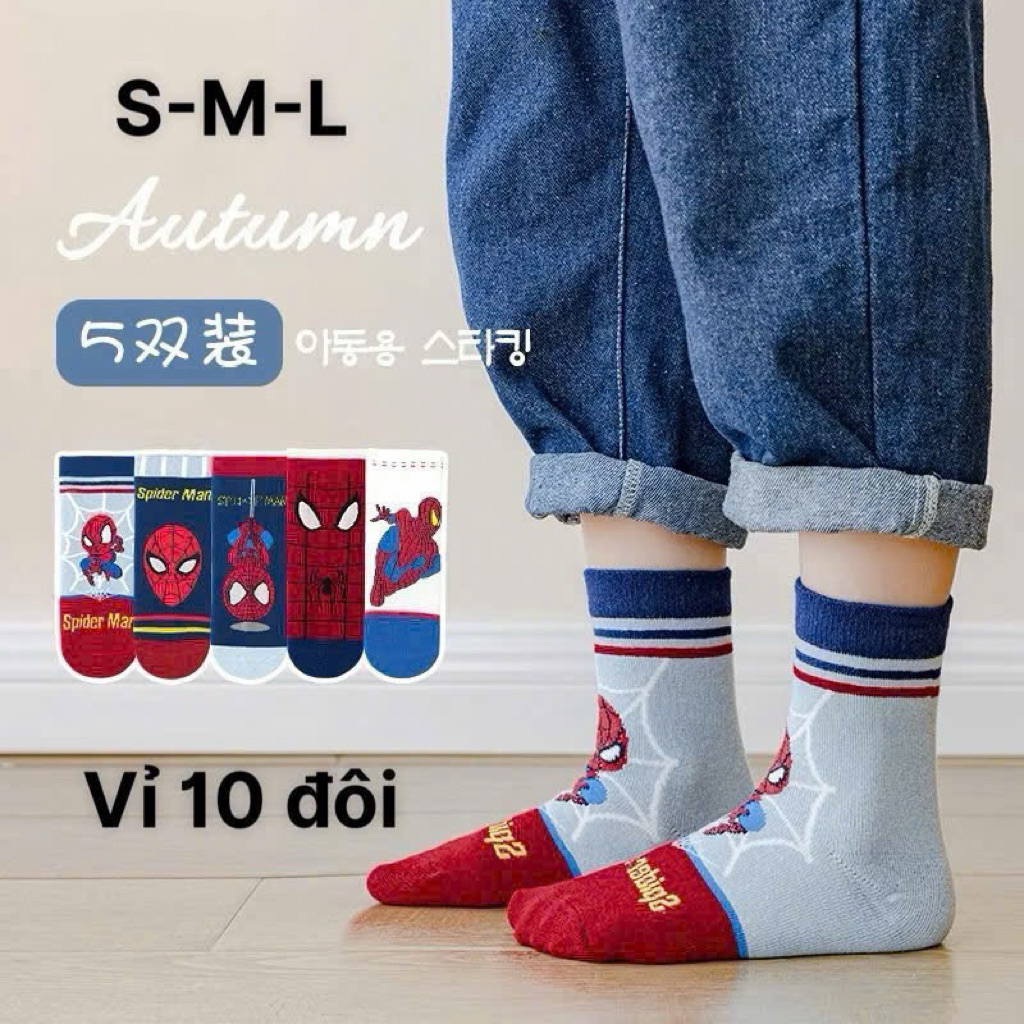 Vỉ 10 Đôi Tất Trẻ Em Cao Cổ – Vớ Bé Trai Cotton Mềm Mại, Thấm Hút Tốt (Size S-M-L)