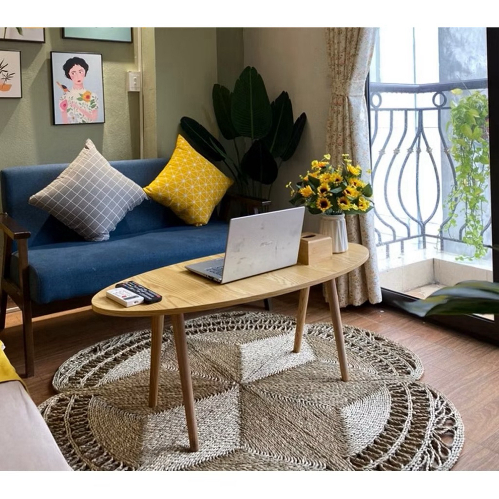 Thảm cói trải sàn đan thủ công loại 1 dùng decor trang trí homestay, quán , nhà cửab