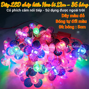 Dây đèn LED Chớp 12m - 36 bóng kiểu Hoa Bi Dây Đỏ Có Phích cắm nối tiếp Trang trí Lễ Tết treo Cây Mai Cây Đào