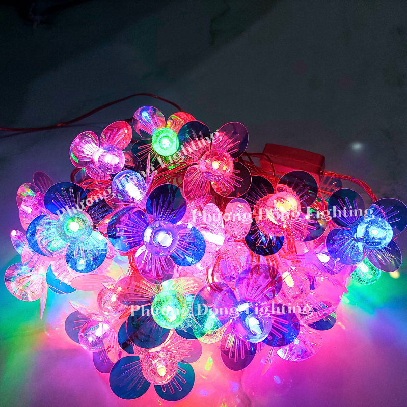 Dây đèn LED Chớp 12m - 36 bóng kiểu Hoa Bi Dây Đỏ Có Phích cắm nối tiếp Trang trí Lễ Tết treo Cây Mai Cây Đào