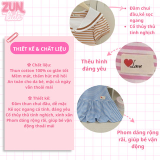 Đầm Thun Bé Gái Love Sailor Cổ Thủy Thủ AZD546 - Đầm Sọc Ngang Cotton Co Giãn