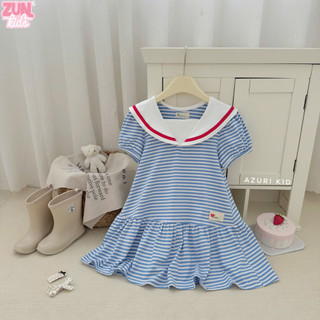 Đầm Thun Bé Gái Love Sailor Cổ Thủy Thủ AZD546 - Đầm Sọc Ngang Cotton Co Giãn