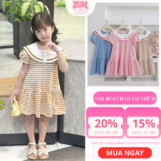 Đầm Thun Bé Gái Love Sailor Cổ Thủy Thủ AZD546 - Đầm Sọc Ngang Cotton Co Giãn