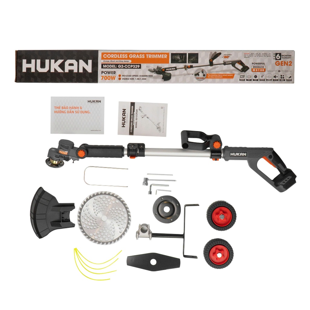 Máy Cắt Cỏ Pin 21V HUKAN Gen2 G2-CCP329 | 700W | Động Cơ Không Chổi Than | Lưỡi 9 Inch | Kèm Phụ Kiện
