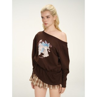 Áo Sweater trễ vai MONÁ form rộng phối thắt eo in thỏ - BROWNIE