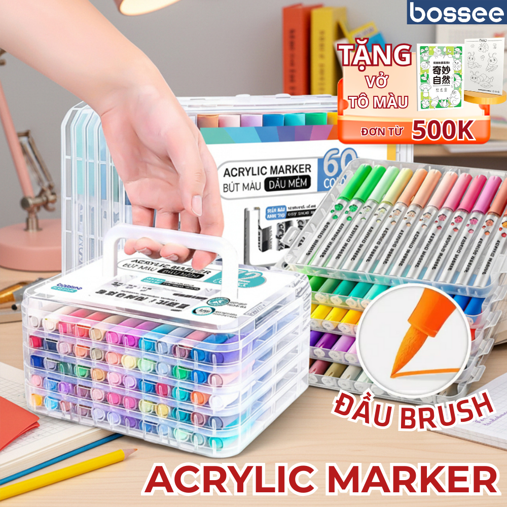 Set 120 Màu Acrylic Đầu Mềm, Bút Màu Maker Kèm Hộp Xếp Tầng Cao Cấp Cho ...