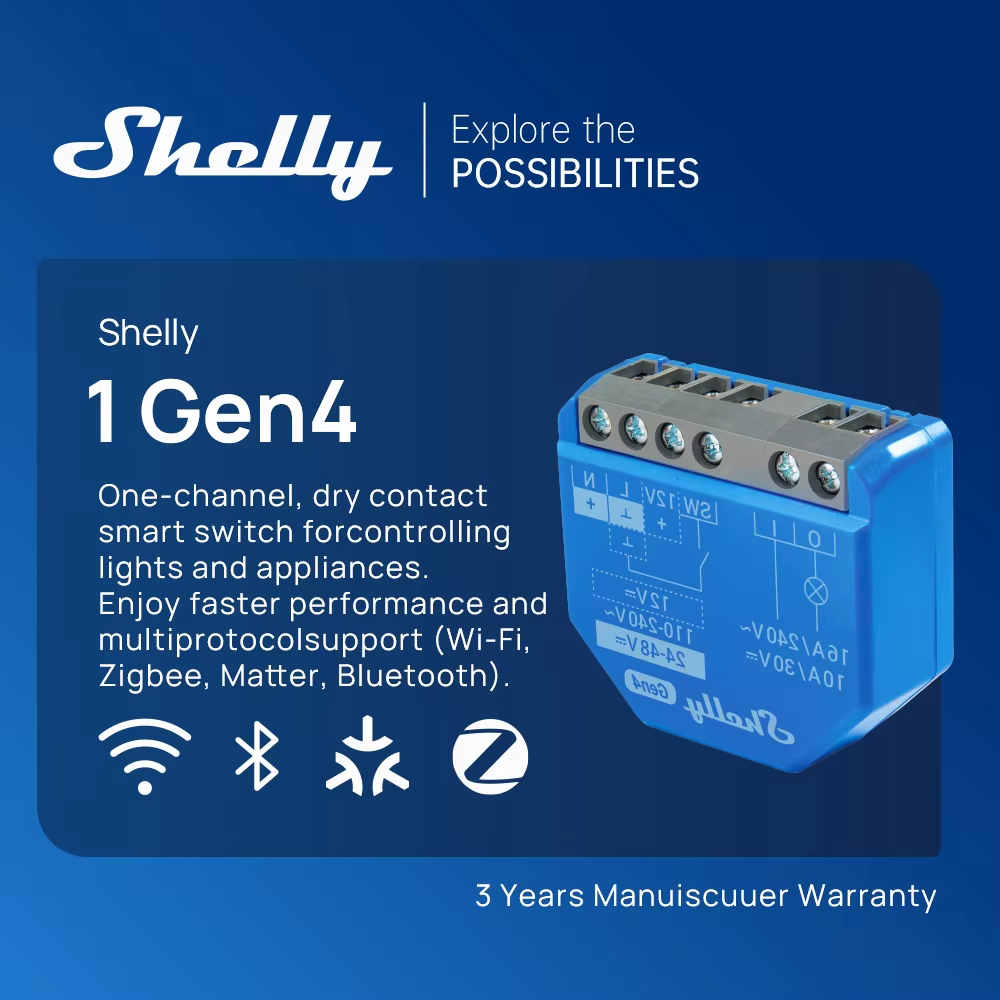 Công tắc thông minh Shelly 1 Gen4 WiFi 16A 1 kênh điều khiển từ xa qua điện thoại hỗ trợ Alexa Google Home