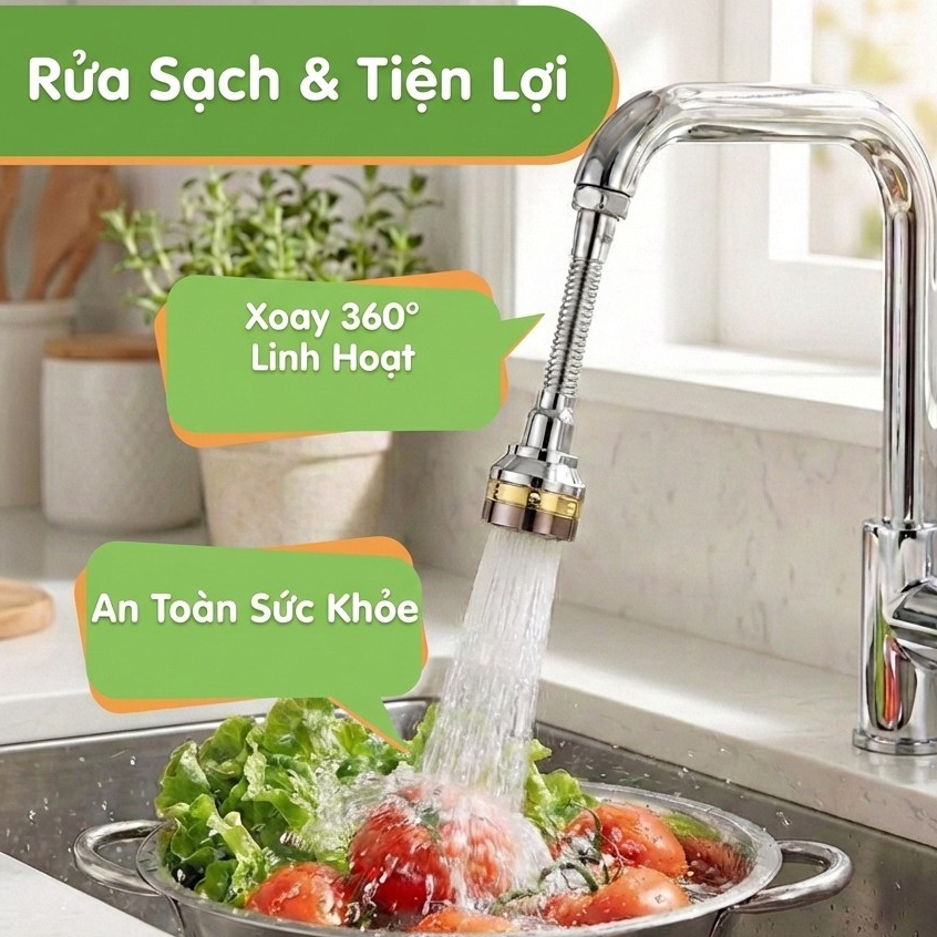Đầu Vòi Rửa Bát Tăng Áp ĐỒNG THAU Inox 304 Cao Cấp - 3 Chế Độ Phun Cực Mạnh, Xoay 360 Độ
