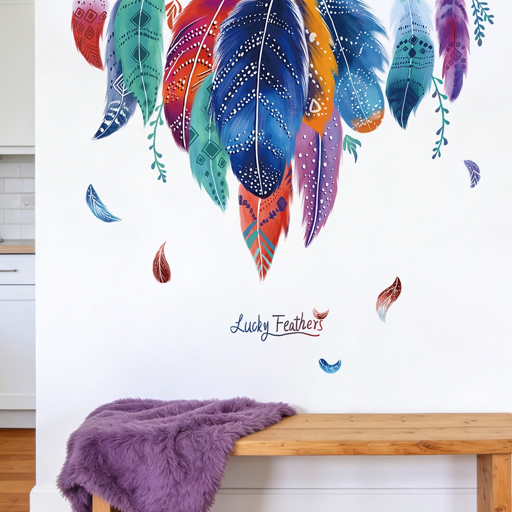 Decal Dán Tường Lông Vũ Lucky Feathers Có Keo Sẵn 110x98cm -  Trang Trí Phòng Khách Quán Cafe