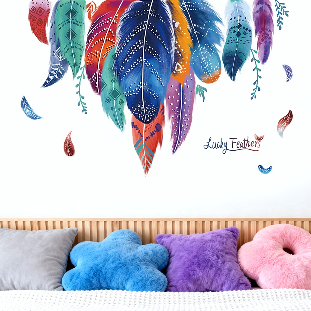 Decal Dán Tường Lông Vũ Lucky Feathers Có Keo Sẵn 110x98cm -  Trang Trí Phòng Khách Quán Cafe