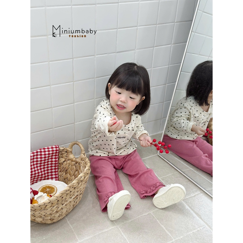 Set bộ dài tay bé gái cổ sen Miniumbaby mix hình đính nơ cho bé 1-6 tuổi chất cotton mềm mát SB2510