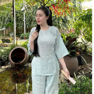 Gấm 2Da QuầnCùngMàu 5Nút Sò Vải Cao Cấp # Đồ Bộ Đi Chùa