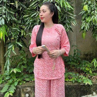 Gấm 2Da QuầnCùngMàu 5Nút Sò Vải Cao Cấp # Đồ Bộ Đi Chùa