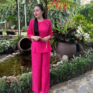 Gấm 2Da QuầnCùngMàu 5Nút Sò Vải Cao Cấp # Đồ Bộ Đi Chùa