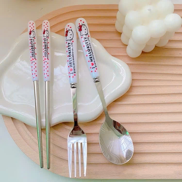 COMBO Muỗng Thìa Nĩa Inox Tay Cầm Bọc Nhựa Hoạt Hình Dễ Thương