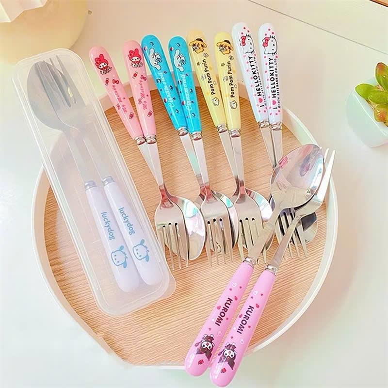 COMBO Muỗng Thìa Nĩa Inox Tay Cầm Bọc Nhựa Hoạt Hình Dễ Thương