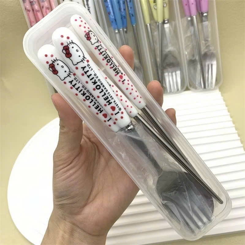 COMBO Muỗng Thìa Nĩa Inox Tay Cầm Bọc Nhựa Hoạt Hình Dễ Thương