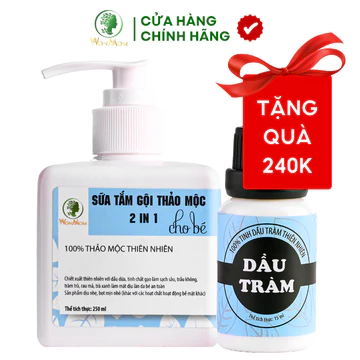 Bộ Tắm Gội Thảo Mộc Và Giữ Ấm Cho Bé Yêu WonMom ( 1 Dầu Tràm + 1 Sữa Tắm Gội Thảo Mộc Cho Bé )