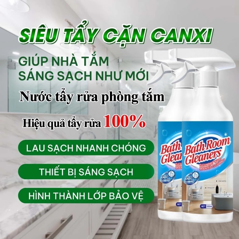 Tẩy cặn canxi, Chất tẩy rửa đa năng phòng tắm 500ML/gạch/kính/bồn tắm/chậu rửa - Dung dịch tẩy cặn canxi