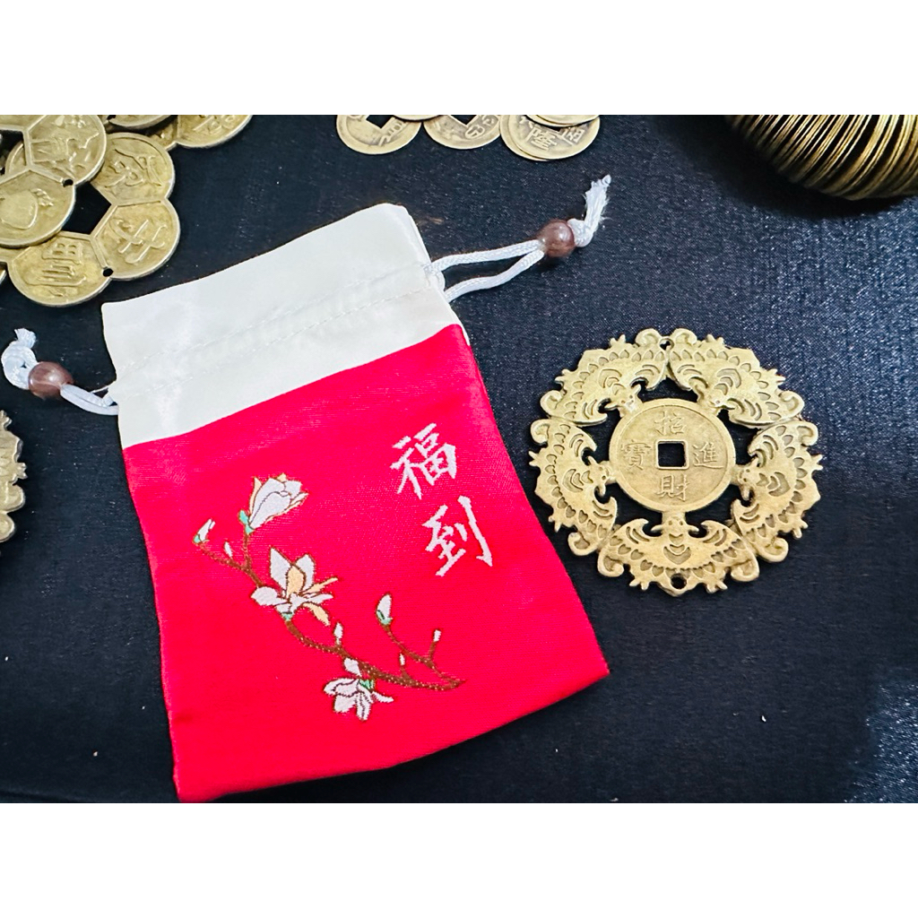Đồng Xu Ngũ Phúc Lâm Môn Tặng Túi Hoa Mai Kích Hoạt Phước Lộc Giữ Tiền Vận May Phong Thủy Cân Bằng Năng Lượng