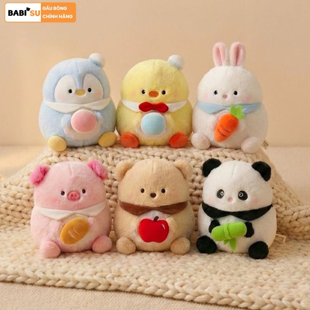 Gấu Bông Mini Con Vật  Ôm Đồ Ăn Béo Ú Siêu Cấp Cute, Thú Nhồi Bông Thỏ Gà Chim Cánh Cụt Gấu Trúc Béo Làm Quà Tặng Cho Bé