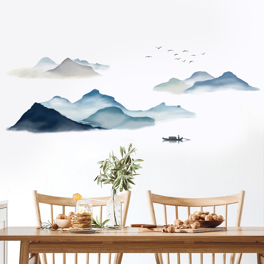 Decal Dán Tường Tranh Thủy Mặc Núi Non Có Keo Sẵn 162x60cm – Trang Trí Nhà Phong Cách Hiện Đại