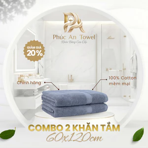 Bộ 2 Khăn Tắm Phúc An Towel 60x120cm, Cotton Cao Cấp, Mềm Mịn Thấm Hút, Không Ra Màu