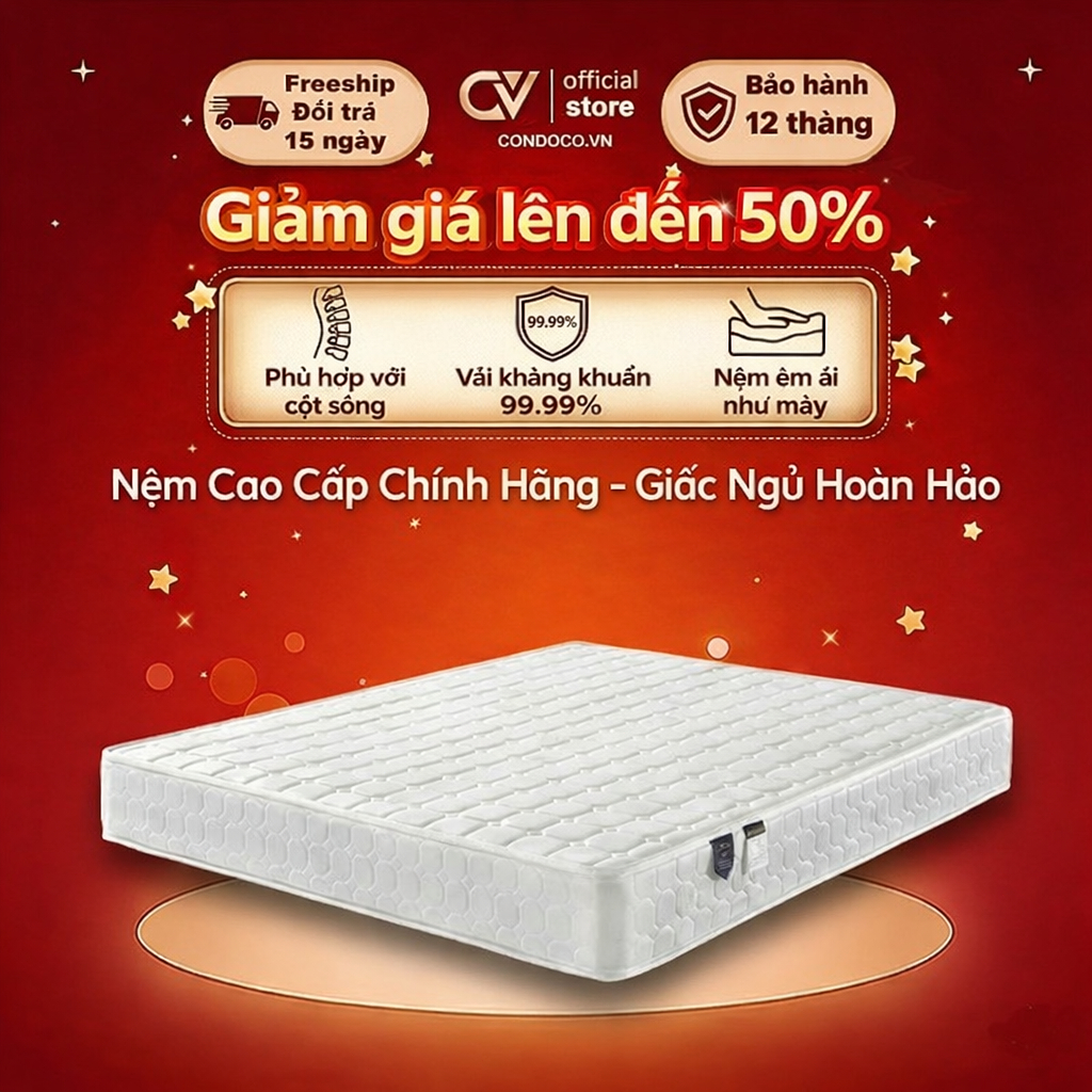 CONOCO Nệm Lò Xo Túi Hybrid  15cm - Đệm Cao Cấp Chuẩn Khách Sạn, Nâng Đỡ Tối Ưu, Không Rung Lắc