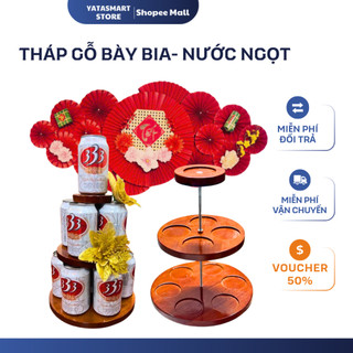 (Tháp Hoa) Tháp Gỗ 3 Tầng Bày Bia, Nước Ngọt Cao Cấp YATASMART Phù Hợp Các Dịp Lễ Tết,Cúng Bái