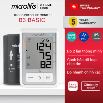 Máy Đo Huyết Áp Bắp Tay Microlife B3 Basic - Công Nghệ Đo 2 Lần Cho Kết Quả Chính Xác,Bảo Hành 5 Năm