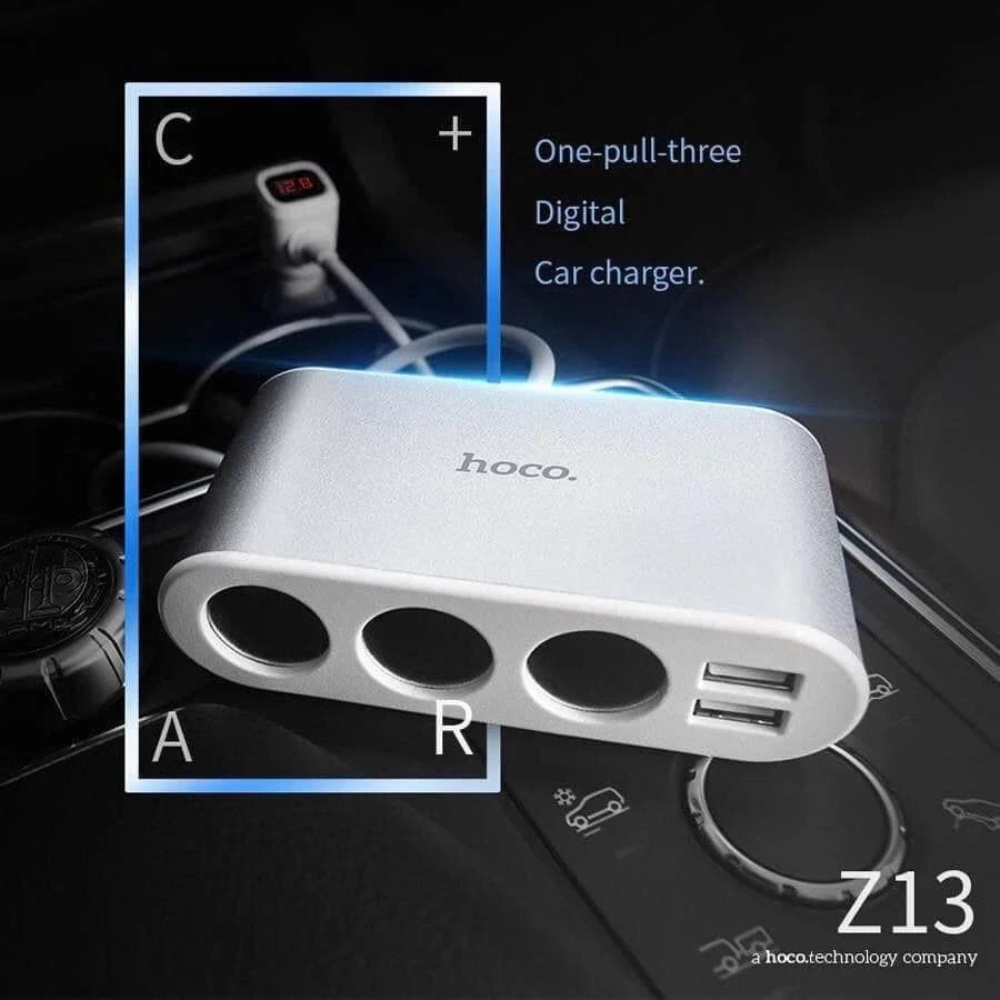 Bộ Chia Tẩu Sạc Ô Tô Hoco Z13 Với 3 Tẩu Sạc, 2 Cổng Sạc USB, Sạc Nhanh, An Toàn, Tiện Lợi Khi Dùng