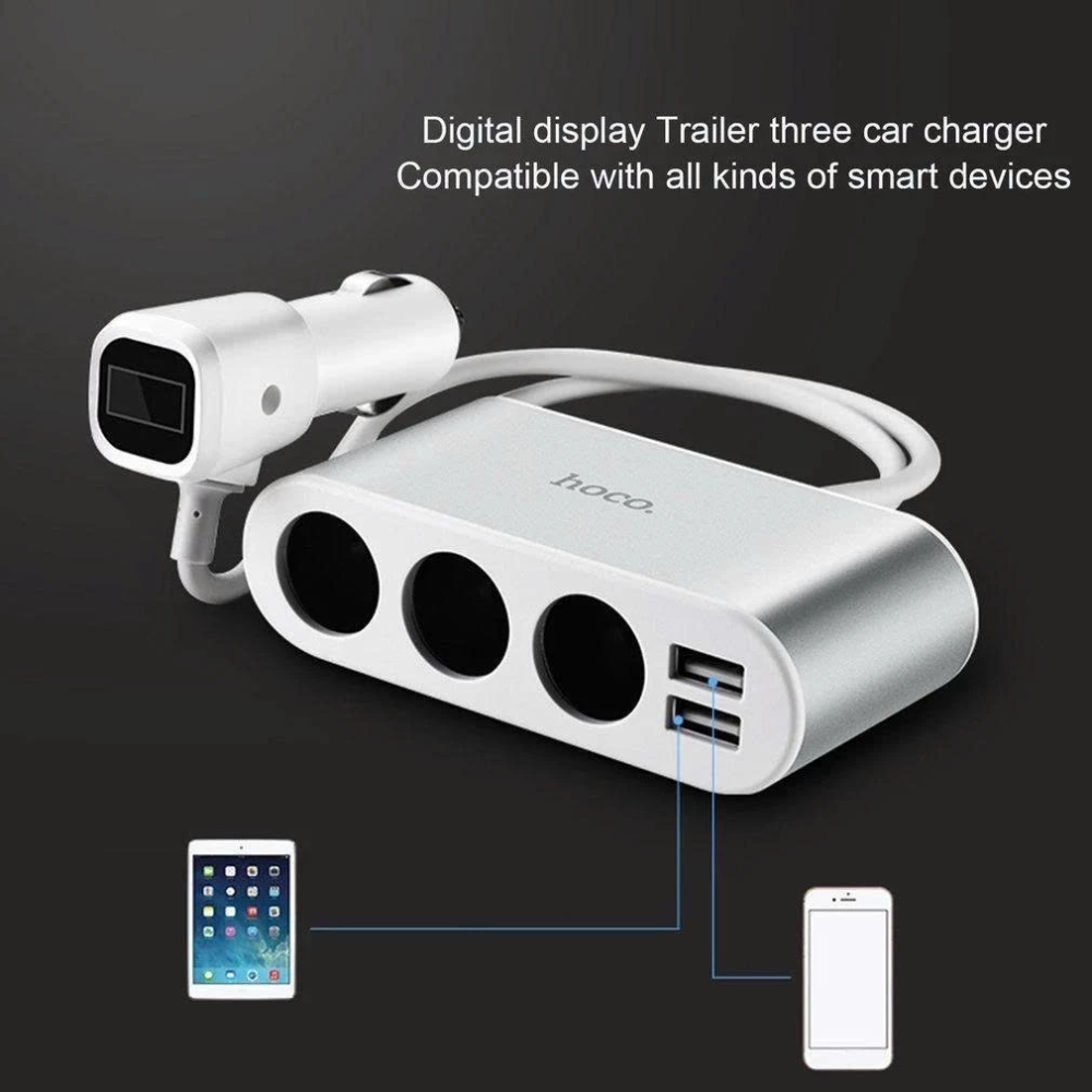 Bộ Chia Tẩu Sạc Ô Tô Hoco Z13 Với 3 Tẩu Sạc, 2 Cổng Sạc USB, Sạc Nhanh, An Toàn, Tiện Lợi Khi Dùng