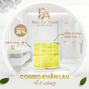 Combo Khăn Lau 4 Ô Vàng 28x28cm, Cotton Cao Cấp, Khăn Lau Bếp Đa Năng, Lau Bàn Lau Chén Lau Tay
