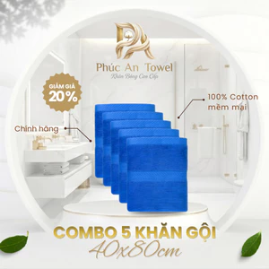 Bộ 5 Khăn Gội 40x80cm Phúc An towel, Cotton Cao Cấp, 135g, Mềm Mịn Thấm Hút, Không Ra Màu