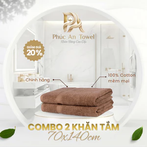 Bộ 2 Khăn Tắm 70x140cm Phúc An Towel 100% Cotton Cao Cấp, Mềm Mại, Thấm Hút Nhanh, Không Xù Lông