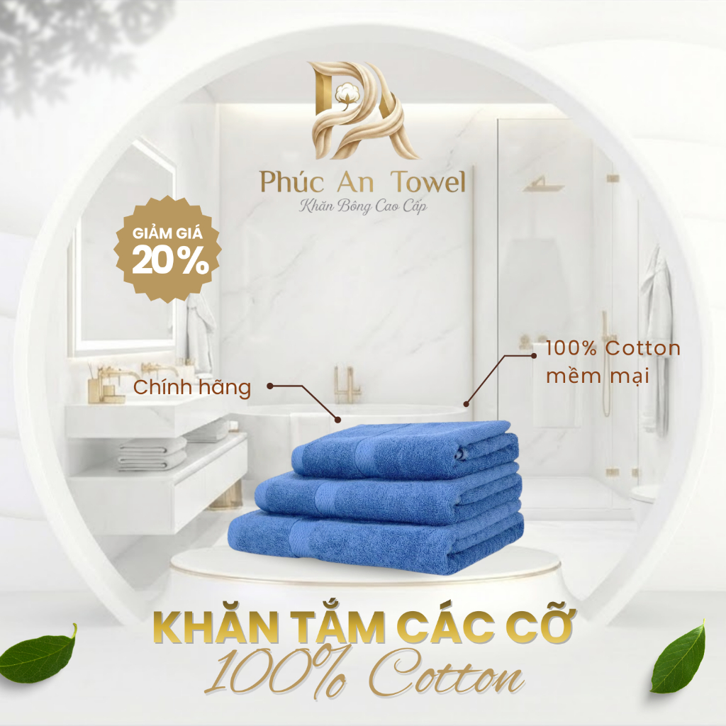 Khăn Tắm cotton Phúc An towel, 70x140, 60x120, 50x100cm, Cotton Cao Cấp, Mềm Mịn Thấm Hút, Không Ra Màu