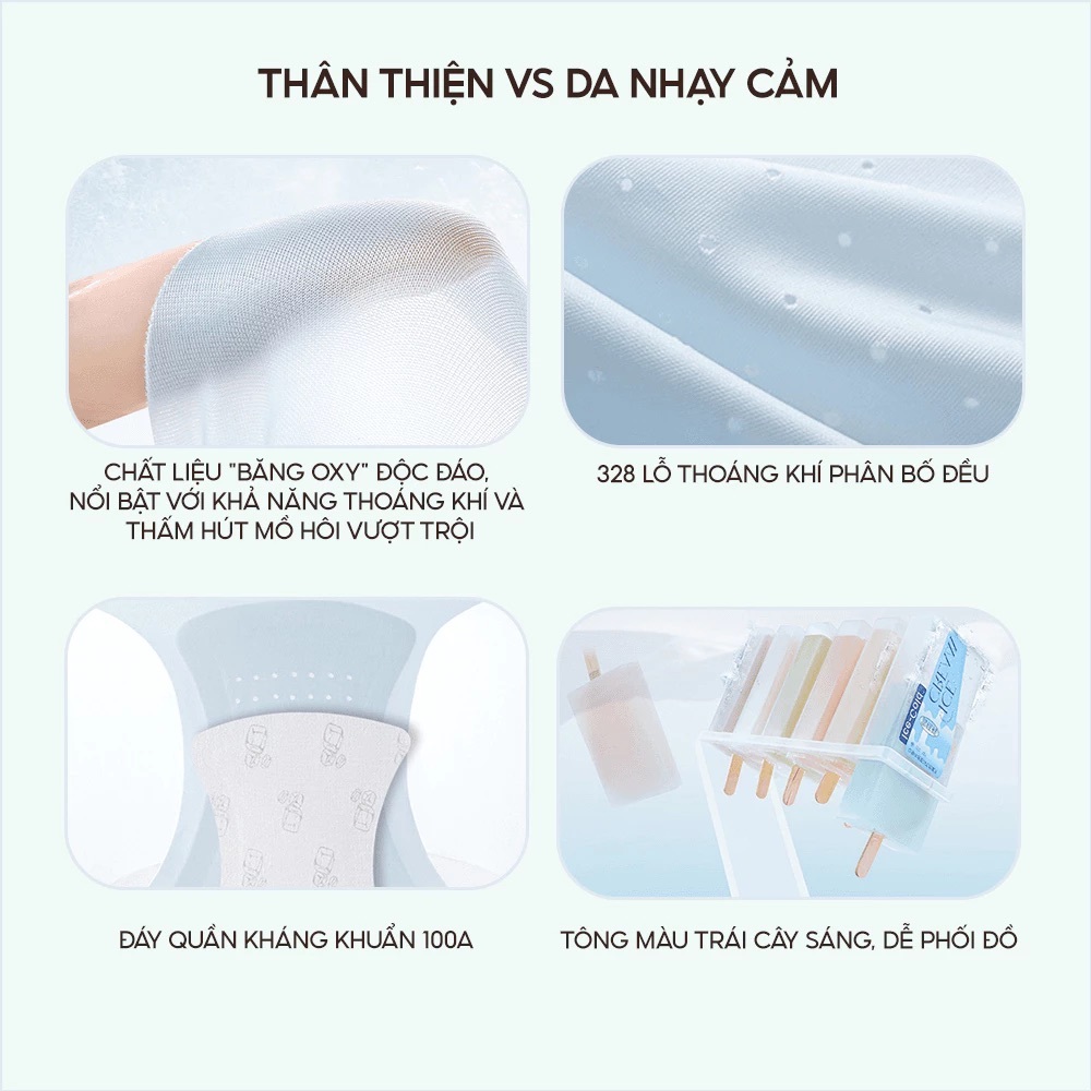 [SANTONY x HƯƠNG GIANG] Quần lót kem icecream chất tàng hình mát lạnh - kháng khuẩn 100a bảo vệ vùng kín