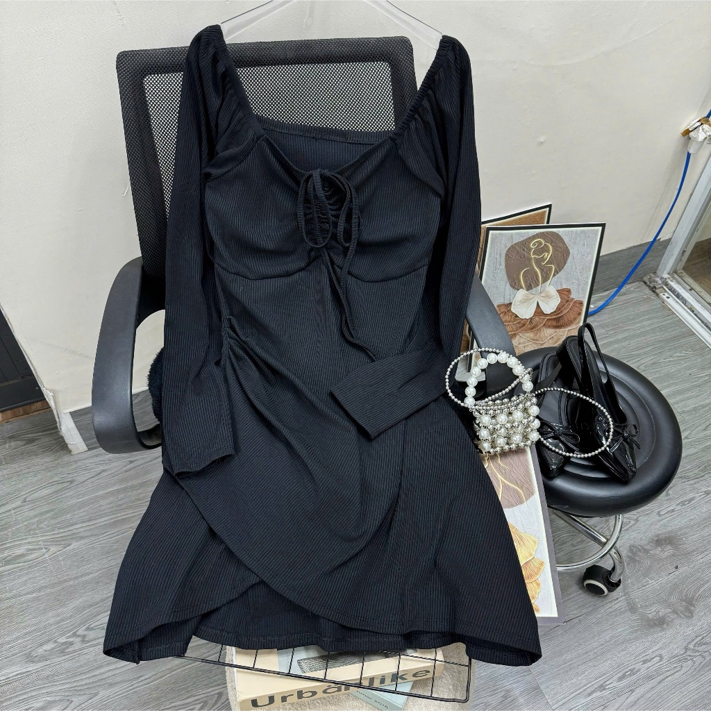Đầm Tiểu Thư Nữ Bigsize Cổ Nữ Hoàng Tay Dài Đắp Vạt Chéo Ôm Body Chất Vải Gân Tăm Co Giãn G214