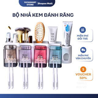 Bộ Nhả Kem Đánh Răng Dán Tường YATASMART, Kệ Để Cốc Bàn Chải Đánh Răng Nhà Tắm Chất Liệu Nhựa ABS