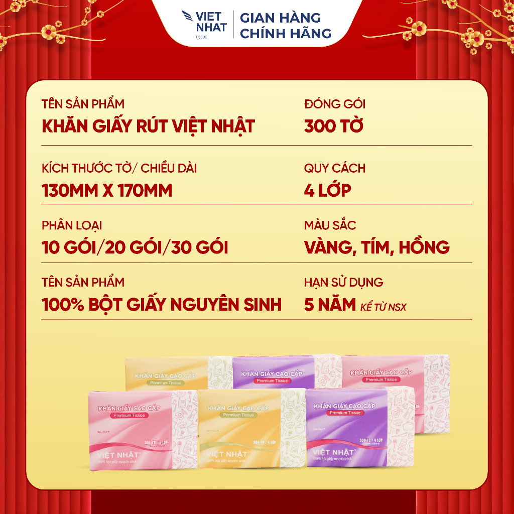 [COMBO TIÊU CHUẨN] 20 Gói Giấy Rút Việt Nhật Nhỏ Mix 3 Màu An Toàn, Thấm Hút Tốt, Mềm Mại Vượt Trội, Chất Lượng