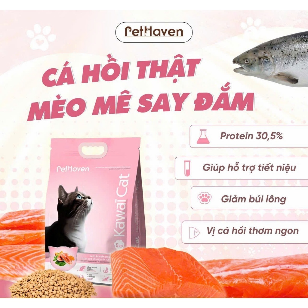 Hạt Cho Mèo Kawai Cat 1.5kg Vị Cá Hồi, Hỗ Trợ Giúp Hệ Tiêu Hóa Tiết Niệu Khỏe Mạnh, Giảm Búi Lông
