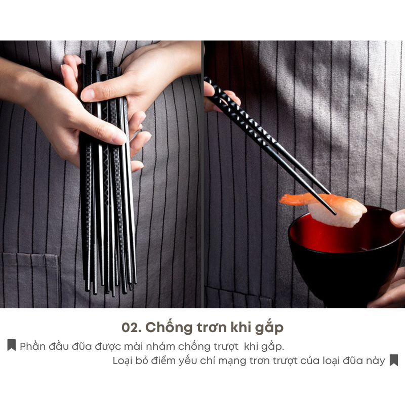Set 10 Đôi Đũa Sợi Thủy Tinh KOOBEE – Đũa Ăn Nhật Màu Đen, Kháng Khuẩn, Chống Nấm Mốc, Chống Trơn Trượt, Cao Cấp (BA05)