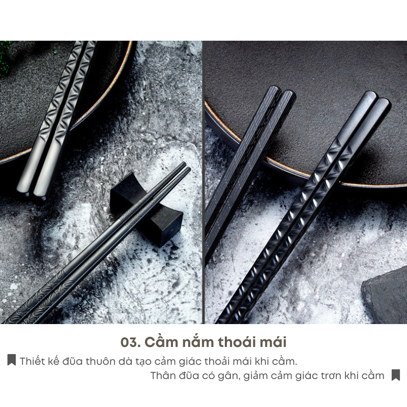 Set 10 Đôi Đũa Sợi Thủy Tinh KOOBEE – Đũa Ăn Nhật Màu Đen, Kháng Khuẩn, Chống Nấm Mốc, Chống Trơn Trượt, Cao Cấp (BA05)