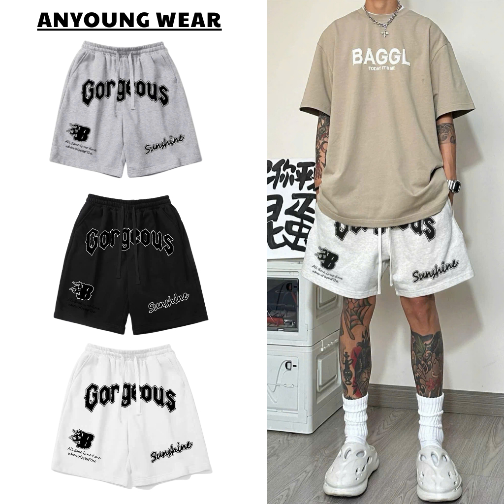 ANYOUNG-(MỞ BÁN) Quần short nỉ 2 da cao cấp ống rộng in ép nổi cực chất ...
