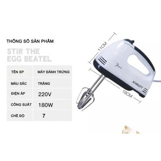 Máy Đánh Trứng Cầm Tay YATASMART 7 Tốc Độ 180W Tặng 4 Đầu Khuấy Êm Ái, Máy Đánh Bơ Kem Đa Năng Tiện Dụng